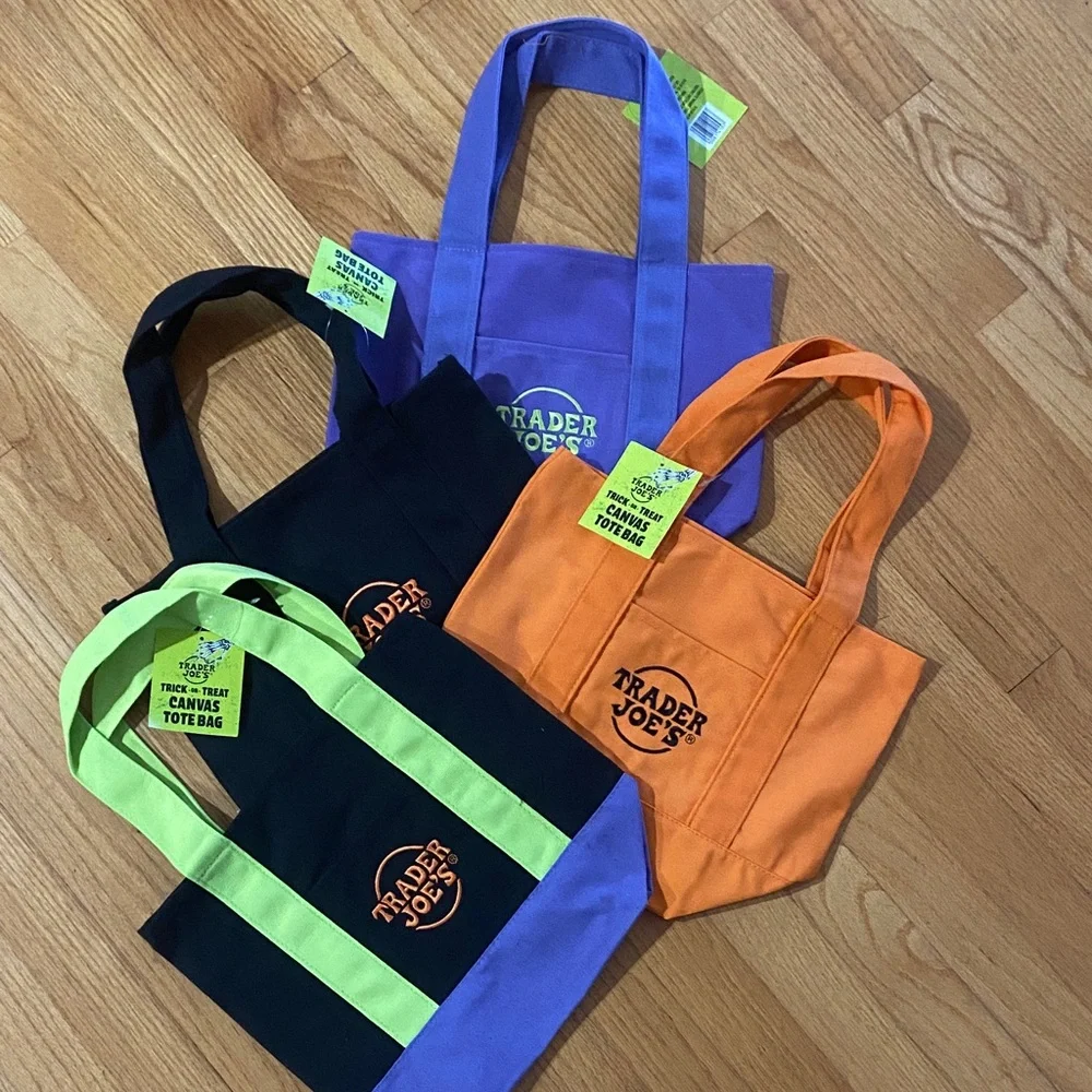 TRADER JOE TRICK OR TREAT MINI CANVAS TOTE BAG set of 4